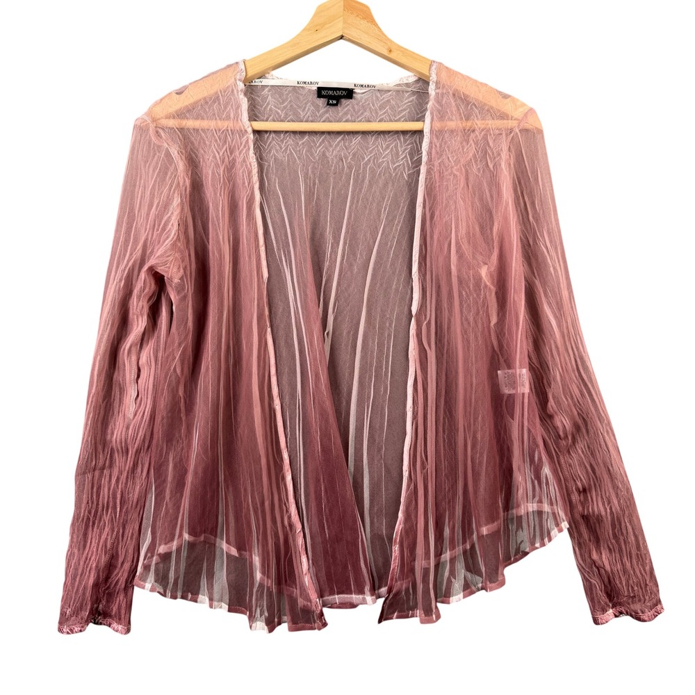 Komarov Womens XS Dusty Rose Pleated Sheer Open Front Cardigan Shrug Long sleeve